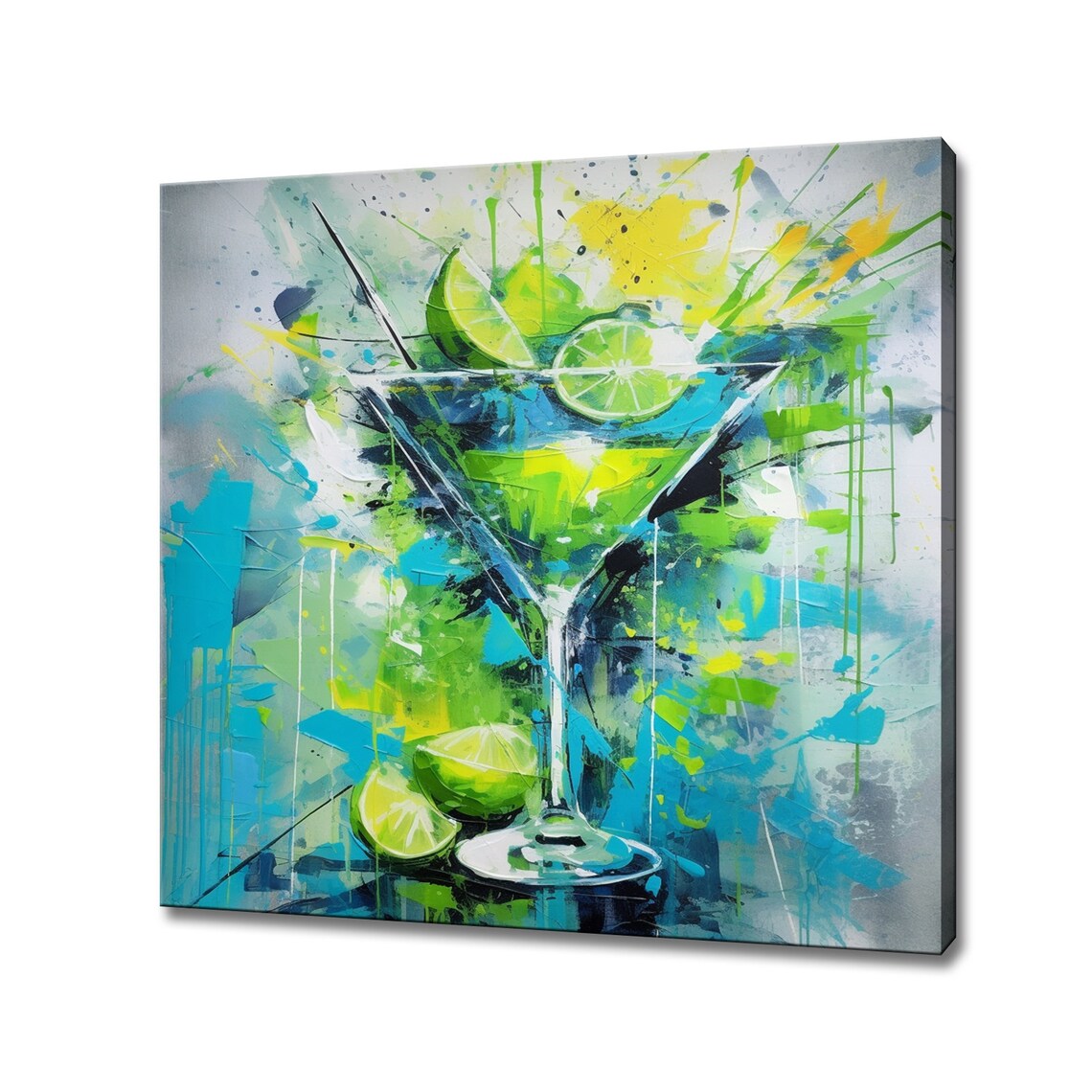Green Blue Margarita Cocktail Glass Watercolor Bar Kitchen Print