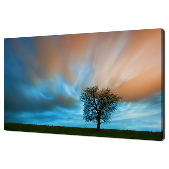 Lonely Tree On A Field At Night Uder The Dramatic Sky Modern Landscape Design Home Decor Print Wall Art Picture Wall Hanging