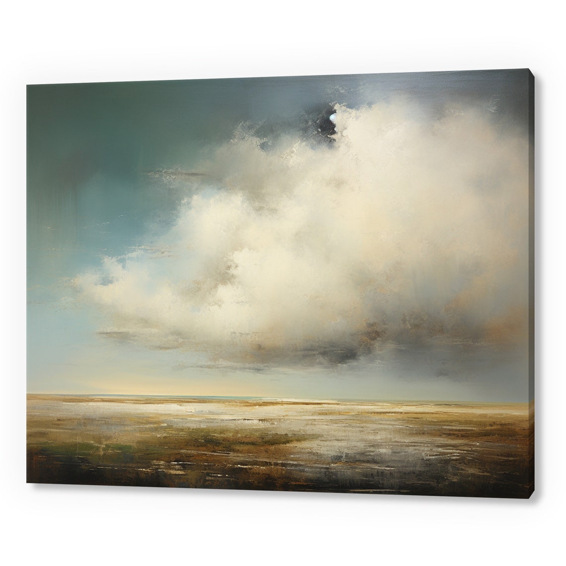 Stormy Clouds Above Dry Land Vintage Country Landscape Painting Style Print Farmhouse Decor Art Neutral Nature Picture Wall Hanging