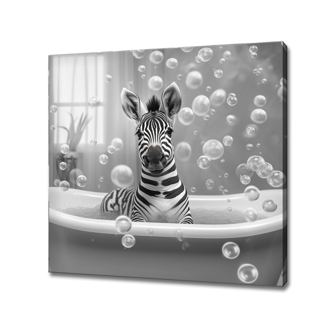 Cute Zebra in the Bubble Bath Tub, Wall Art Print
