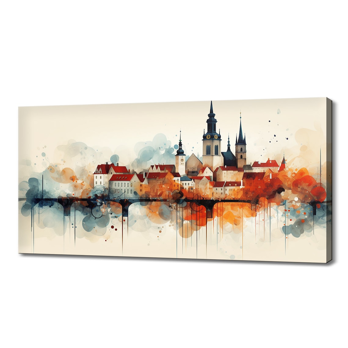 Bratislava Slovakia River Bridge Red Rooftops Dreamy Watercolor Poster