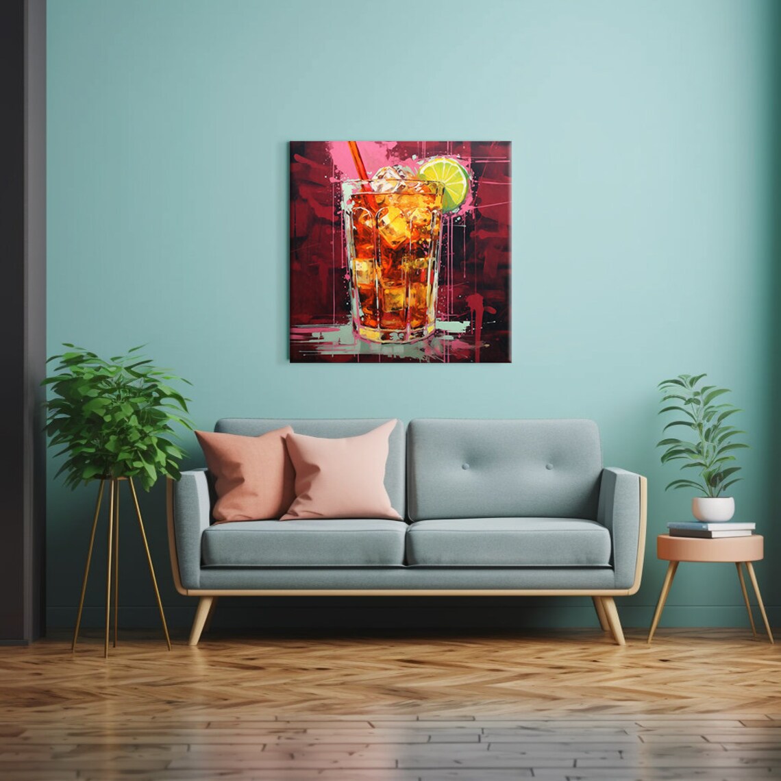 Amber Iced Cocktail Lime Wedge Pink Splatter Pop Bar Art Print - Image 2