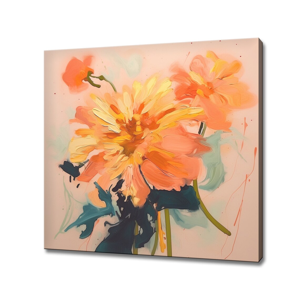 Orange Marigold Flowers Impasto Painting Style Bold Brushstroke Poster