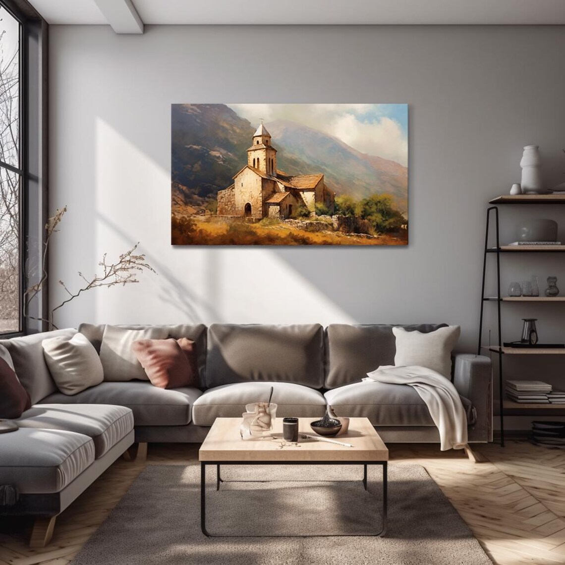Church By The Mountain Autumn Vintage Landscape Painting Style Print Farmhouse Decor Art Picture Wall Hanging Fine Art Print - Image 4