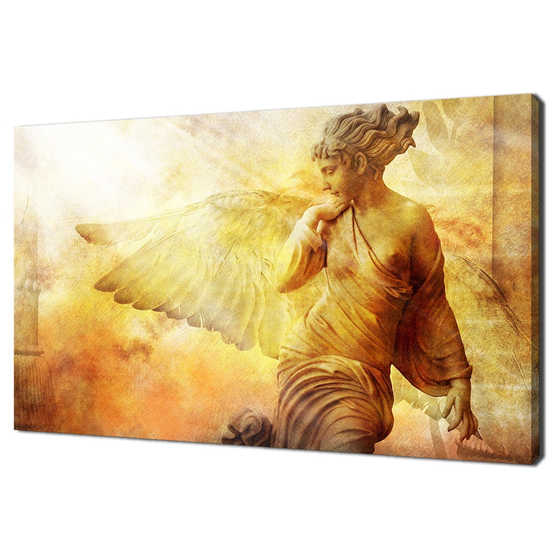Golden Angel Statue Glowing Heavenly Light Sculpture Art Canvas Poster