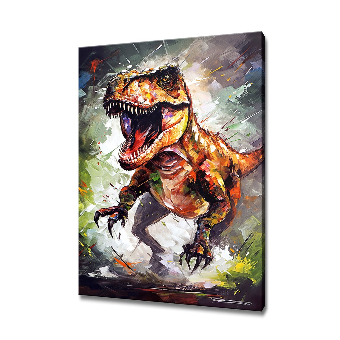 Colorful Roaring T Rex Dinosaur Painting Kids Room Dino Wall Poster