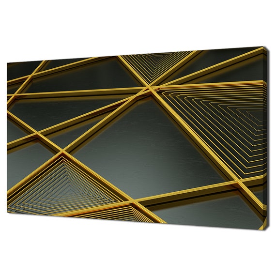 Golden Geometric Shapes Lines Abstract Minimalism Modern Design Home Decor Print Wall Art Picture