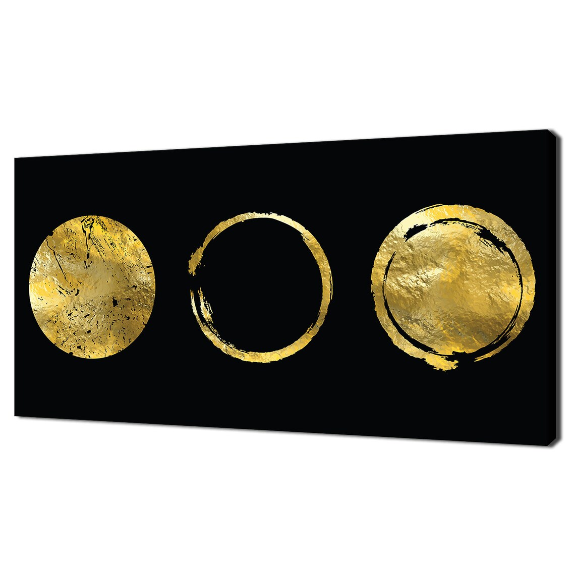 Gold Brush Stroke Moon Circles On Black Modern Abstract Wall Art Poster