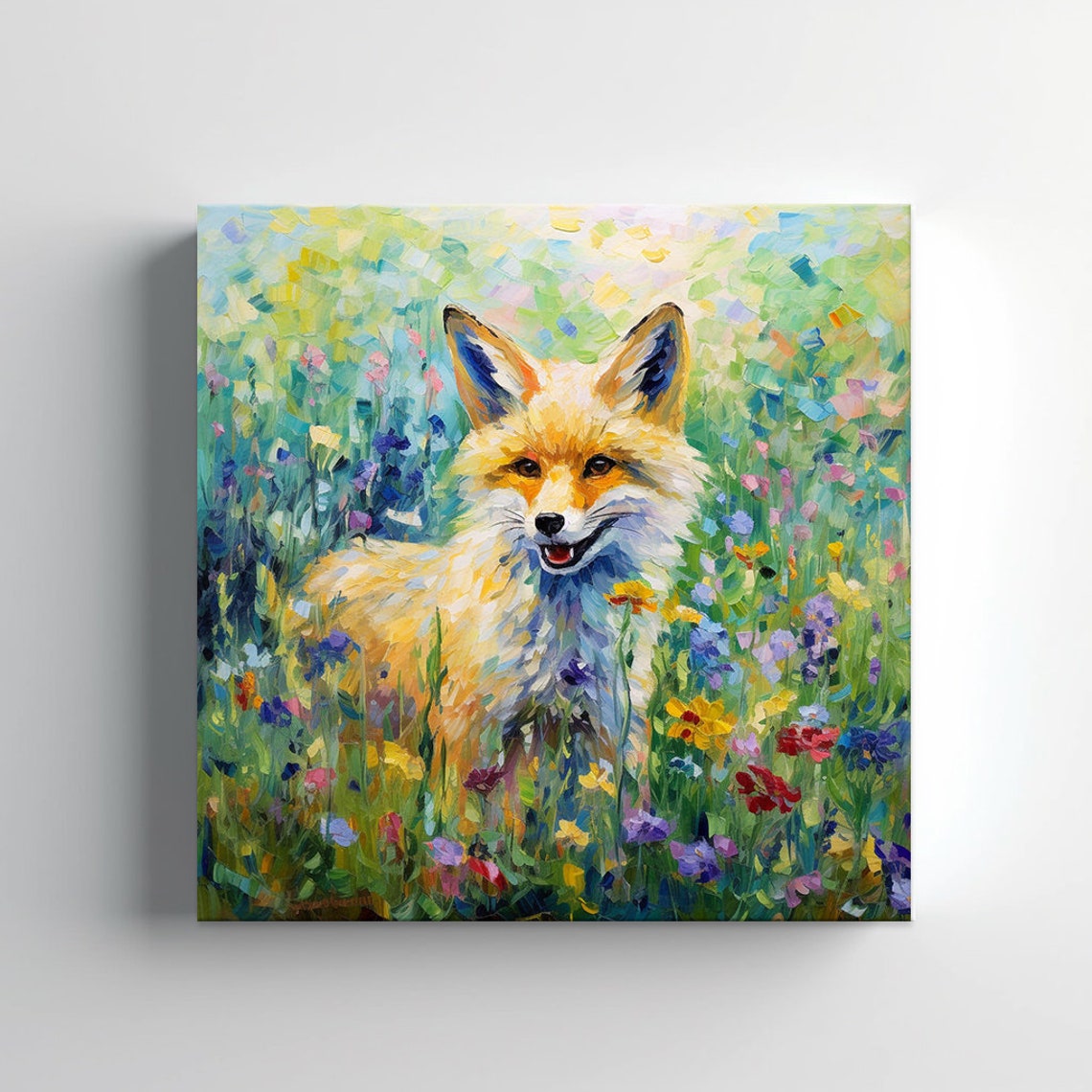 Happy Fox Wildflower Meadow Colourful Impressionist Animal Art Print - Image 3