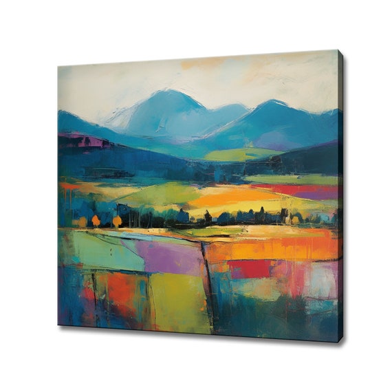 Colourful Abstract Mountains Landscape Fields Painting Style Print Large Wall Art Print Nature Picture Wall Hanging