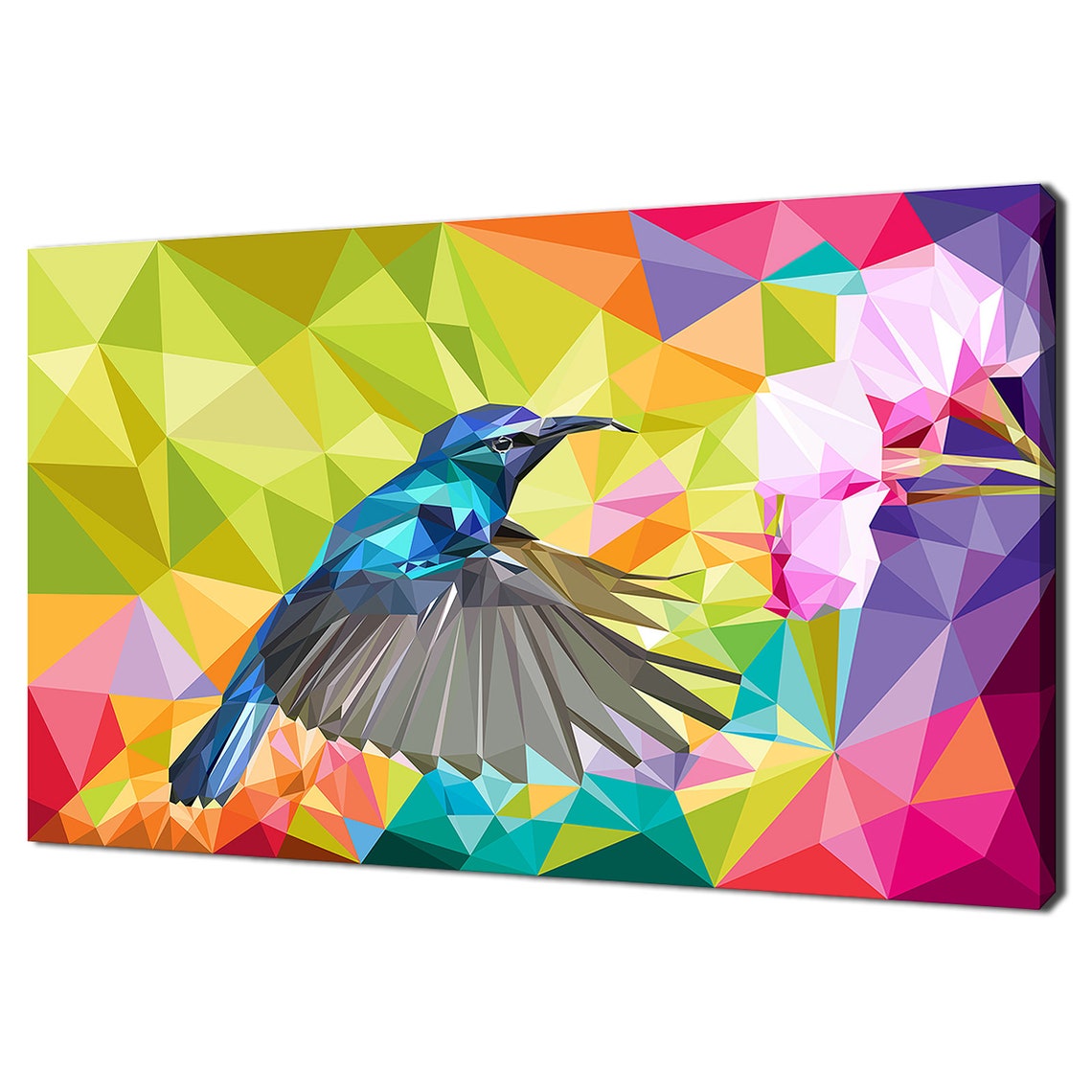 Colorful Low-Poly Geometric Hummingbird Polygonal Art Bird Poster