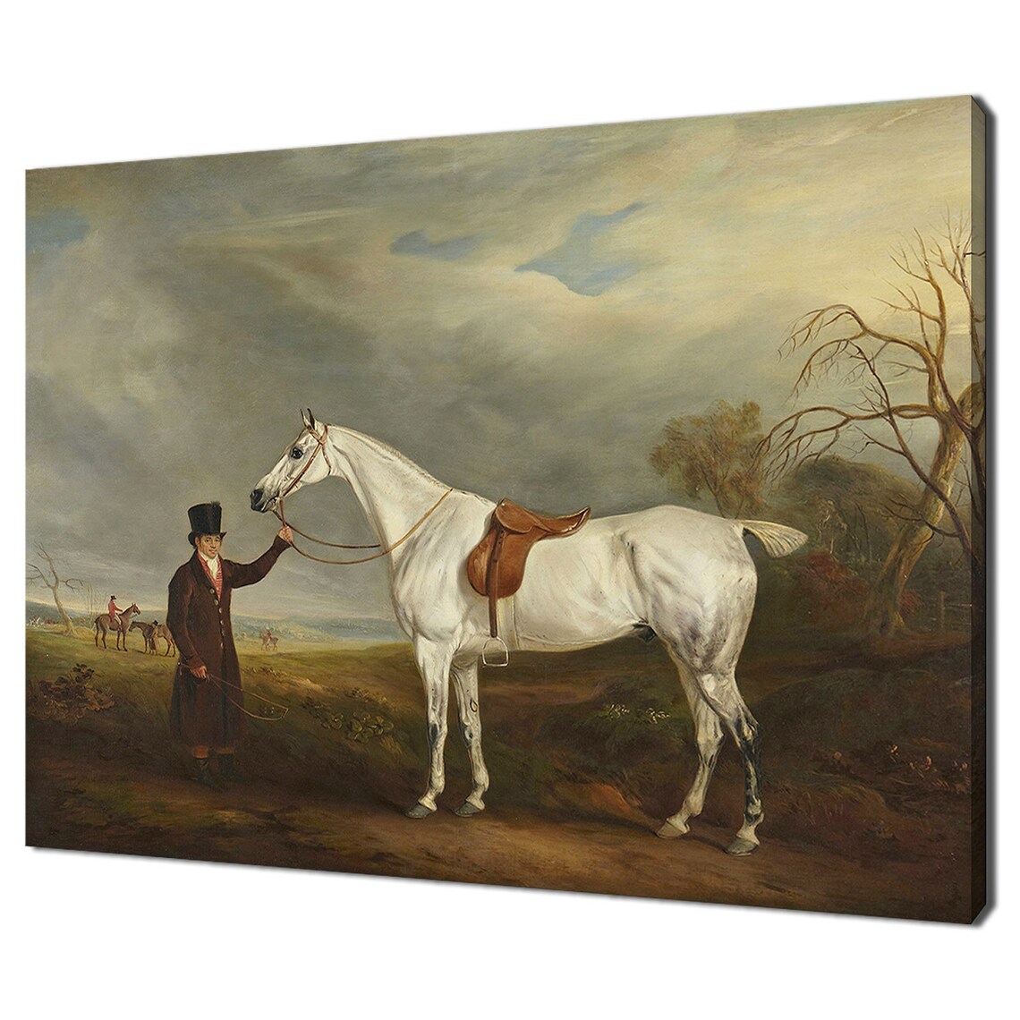 Victorian White Horse Groom Top Hat Equestrian Oil Painting Poster