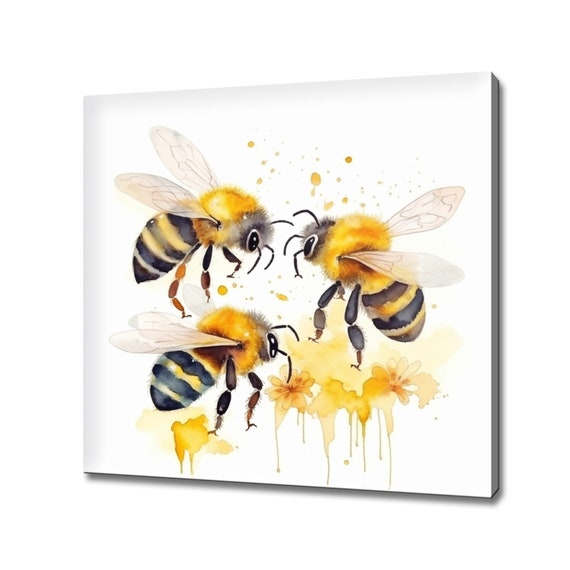 Honey Bees Modern Design Home Decor Watercolour Painting Style Yellow Black Print Wall Art Kids Nursery Room Wall Decor Print