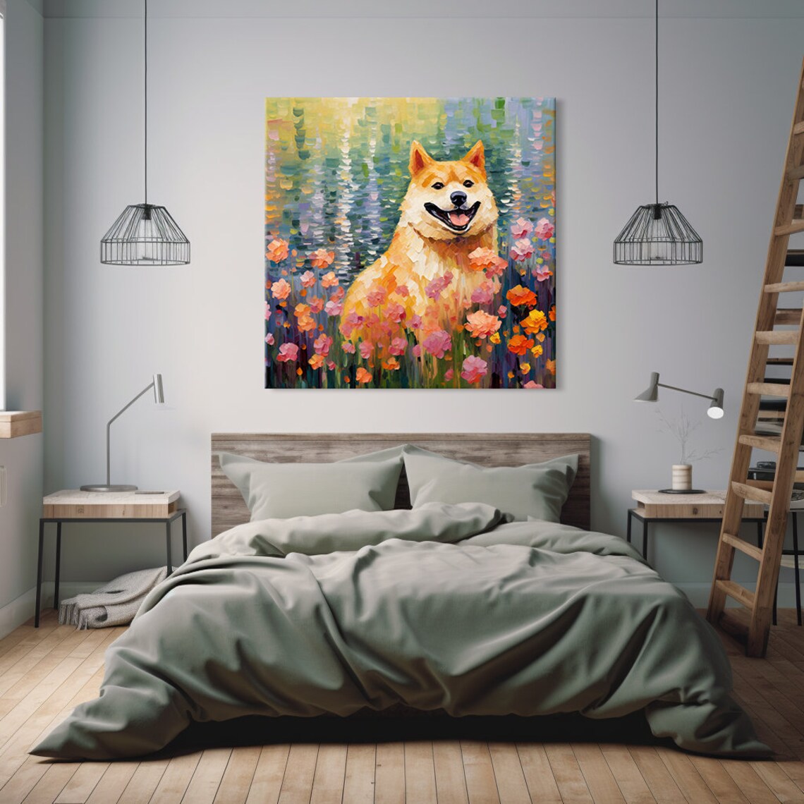Smiling Shiba Inu In Flower Field Colorful Happy Dog Portrait Poster - Image 3