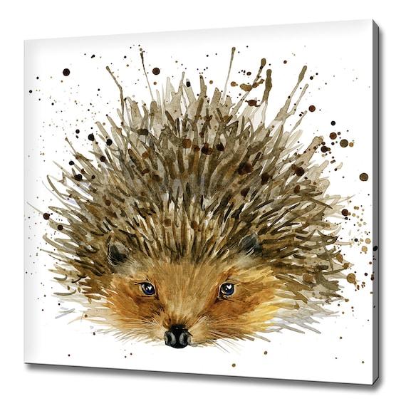 Cute Hedgehog Face Watercolor with Paint Splatter Woodland Art Poster