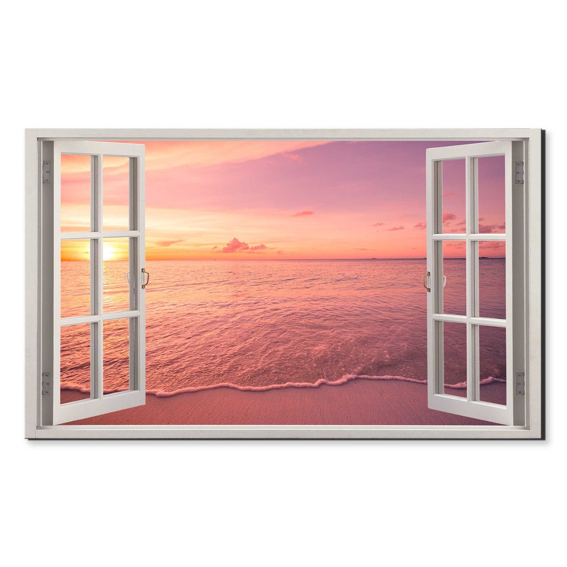 Calm Coral Pink Sunset Over Sea Through Open Window Ocean View Poster