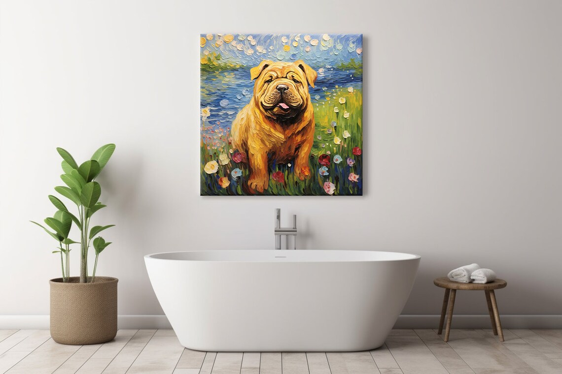 Cute Shar Pei Dog Animal Print Gift For Shar Pei Dog Lover Colourful Dog Portrait Painting Print Dog Pet Wall Art - Image 3