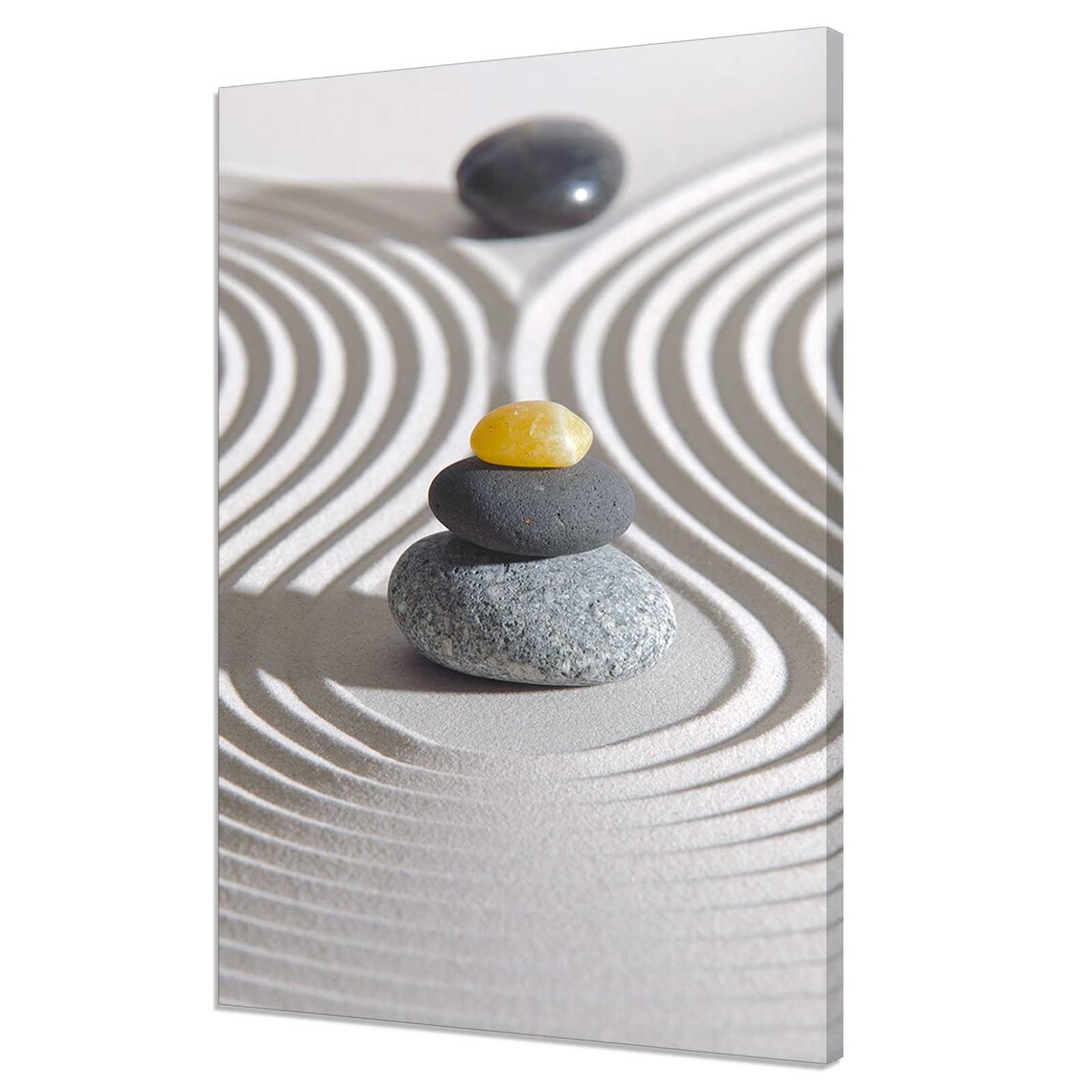 Japanese Zen Garden Stacked Stones Raked White Sand Calm Wall Art