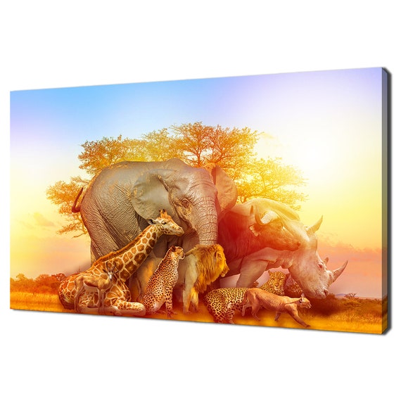 African Animals Collage At Sunset Modern Design Home Decor Print Wall Art Picture