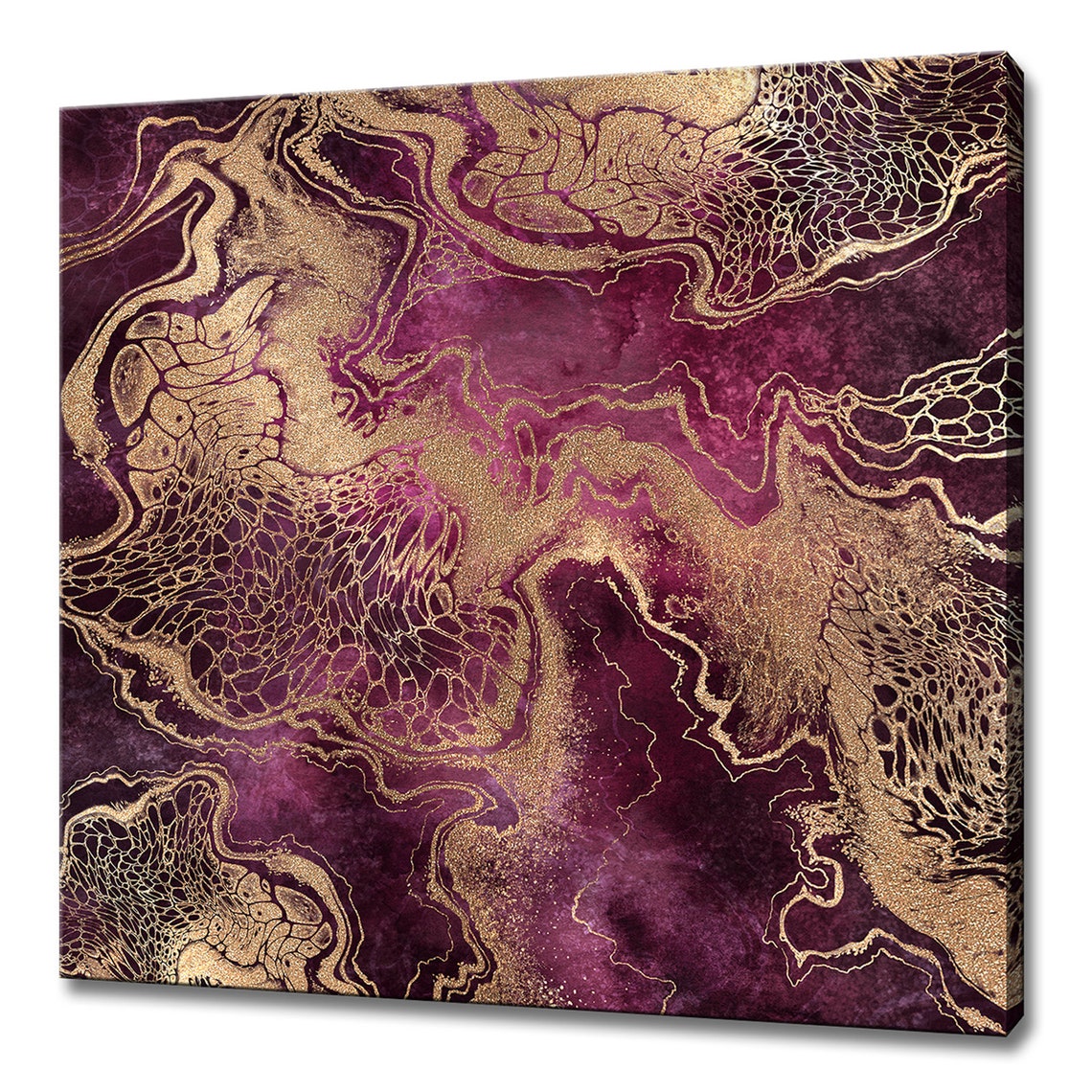Magenta Purple Marble Gold Veins Agate Geode Abstract Luxury Wall Art