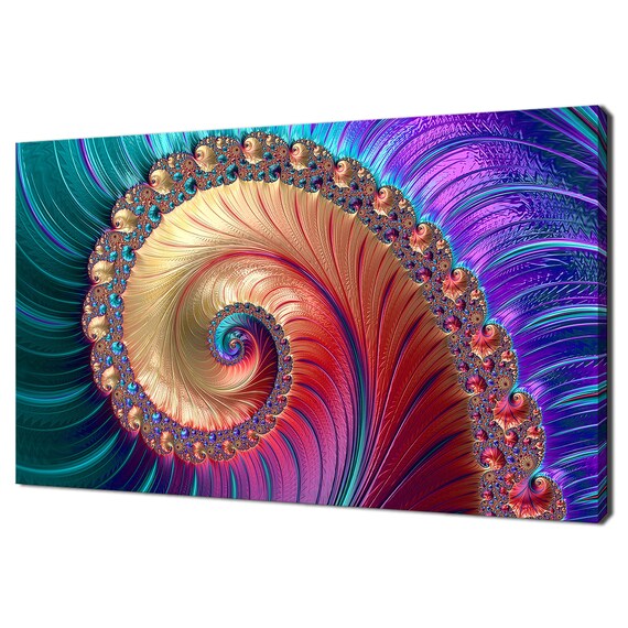Rainbow Fractal Fibonacci Spiral Modern Art Print