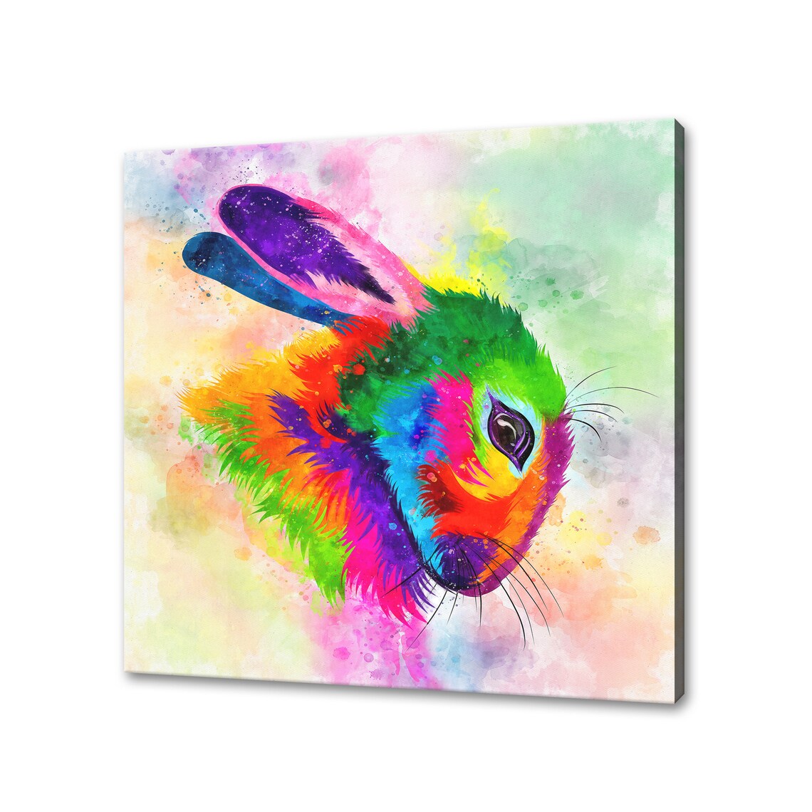 Cute Rabbit Bunny Head Rainbow Watercolour Colourful Pet Animal Art Poster