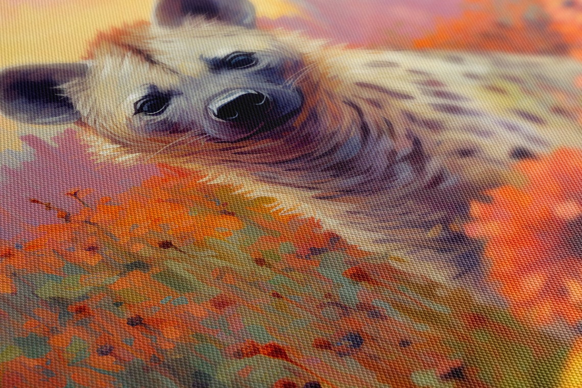 Spotted Hyena Pup Orange Wildflower Sunset Impressionist Art Print - Image 4