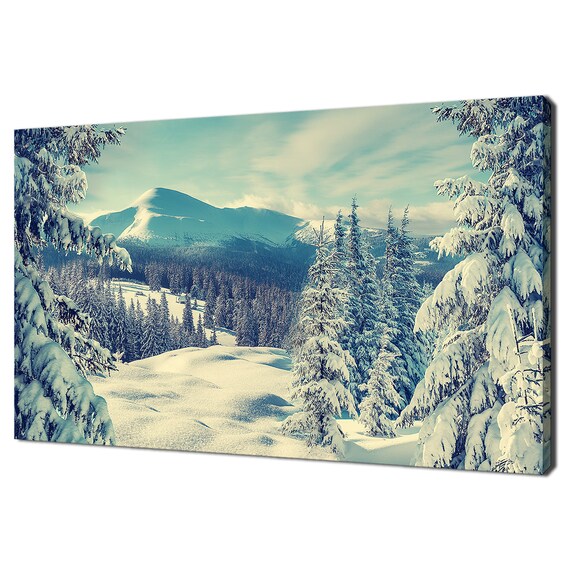 Beautiful Winter Snowy Landscape Spruce Forest In The Mountains Modern Design Decor Print Wall Art Picture