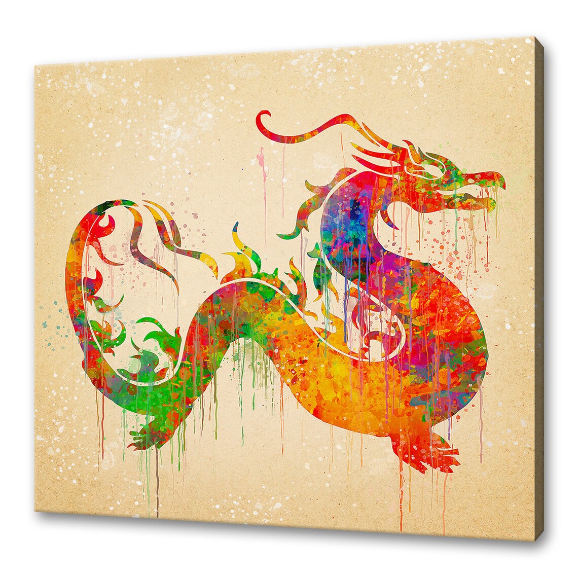 Colorful Chinese Dragon Watercolor Rainbow Dragon Parchment Art Print