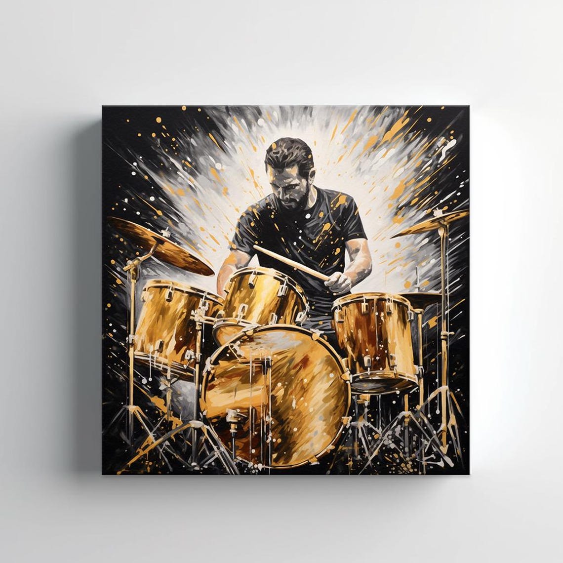 Golden Drummer Live Performance Black And Gold Splash Music Poster - Image 2
