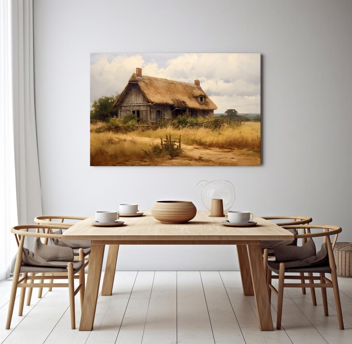 Vintage Cottage House Countryside Painting Style Print Farmhouse Decor Art Nature Picture Wall Hanging Fine Art Print - Image 3