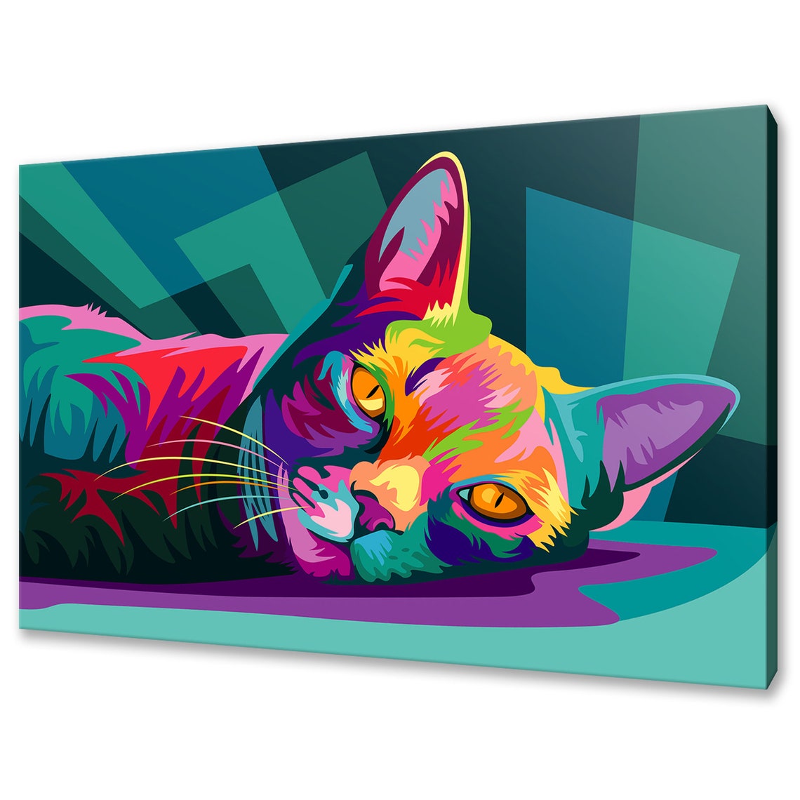 Colourful Sleepy Cat Resting Pop Art Abstract Cute Pet Wall Poster
