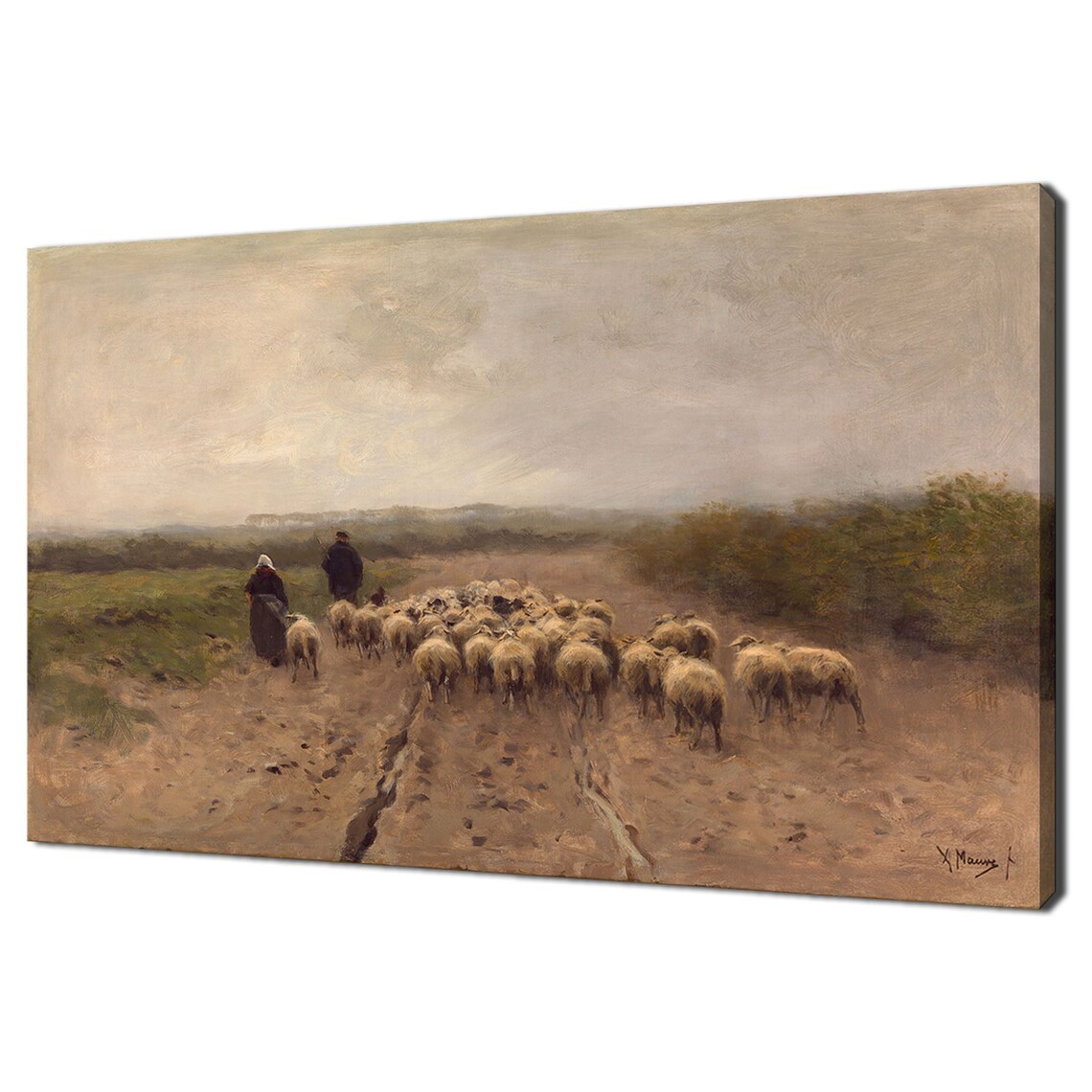 Sheep Going To Pasture Vintage Farm Landscape Antique Painting Poster