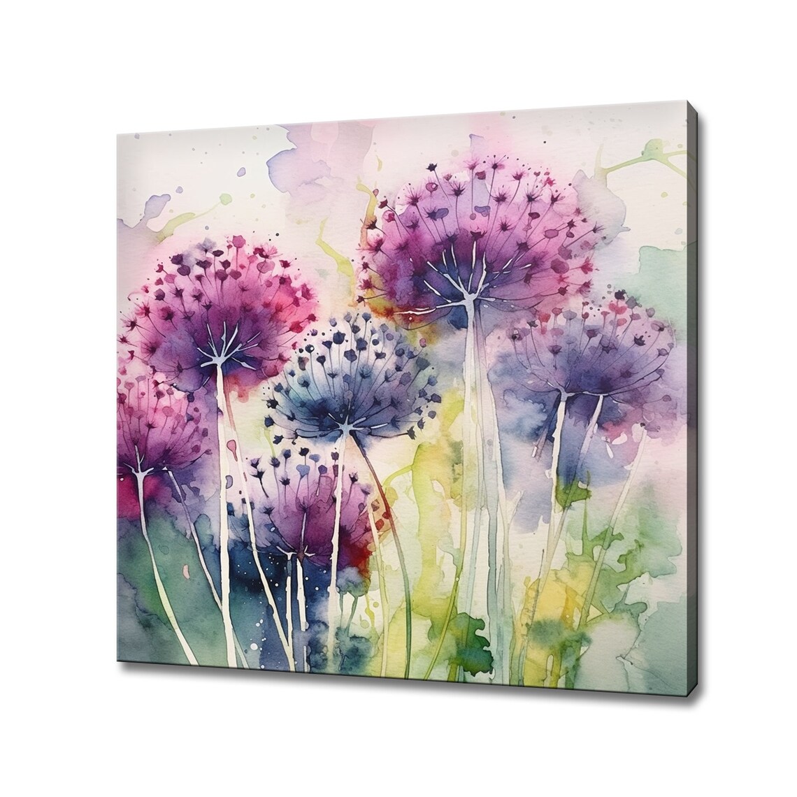 Purple Blue Dandelion Seed Heads Watercolor Floral Splash Art Poster