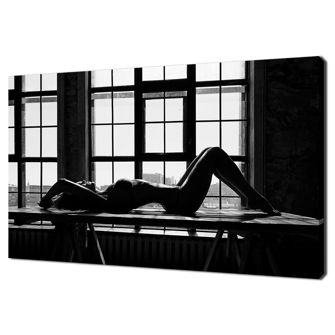 Black And White Nude Woman Silhouette By Industrial Window Fine Art Print