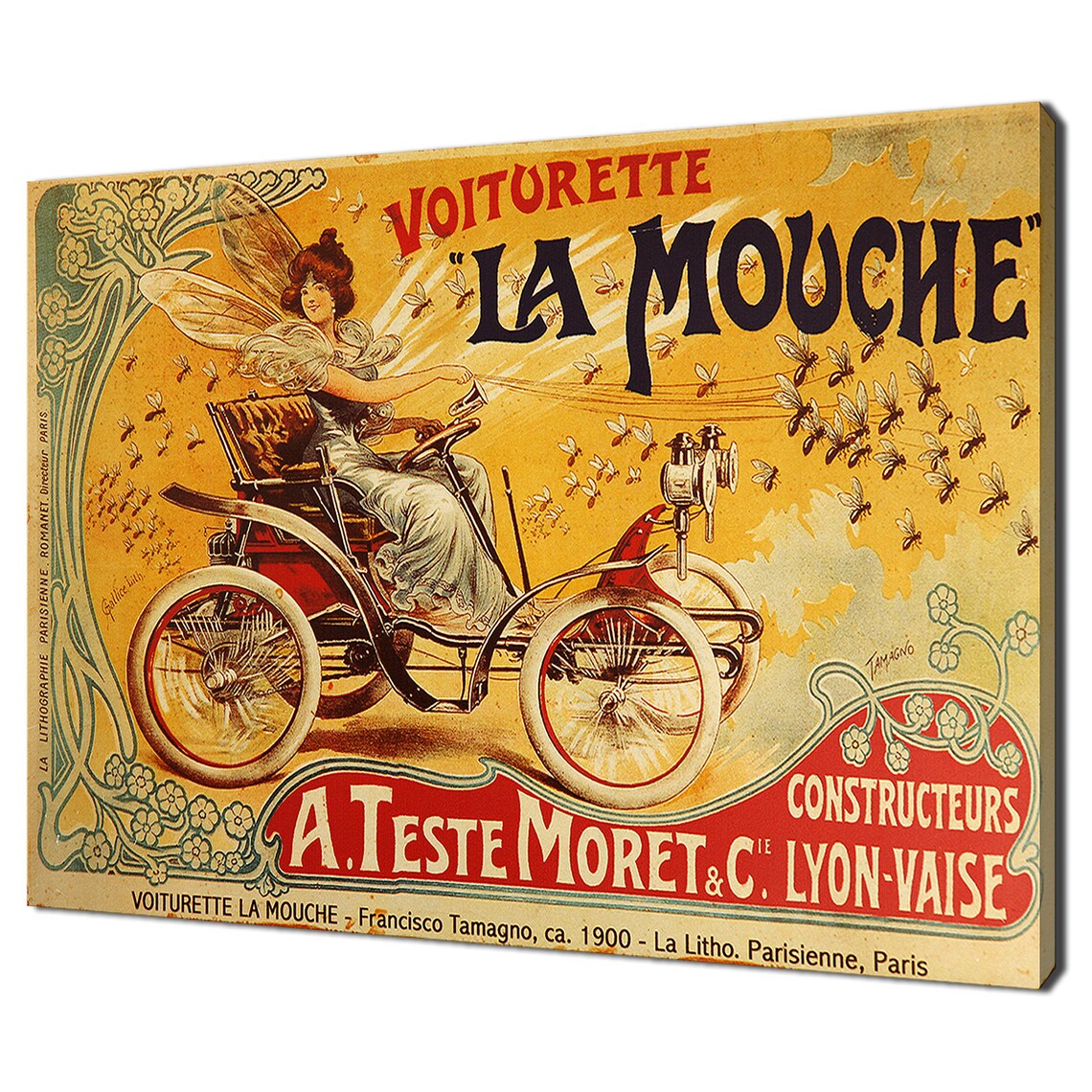 Vintage French La Mouche Voiturette Art Nouveau Car Ad Poster Print