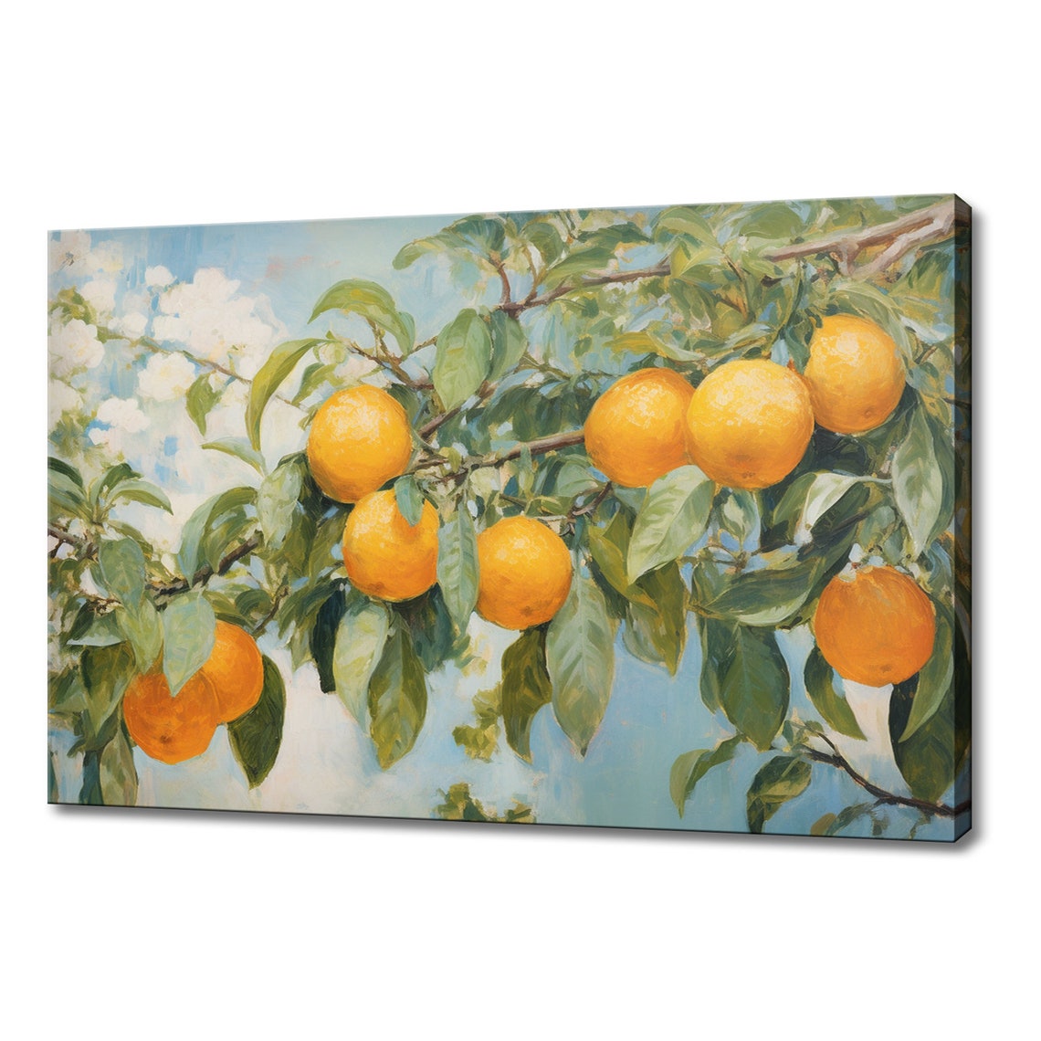 Orange Tree Branch Ripe Fruit Sunlit Orchard Impressionist Art Poster