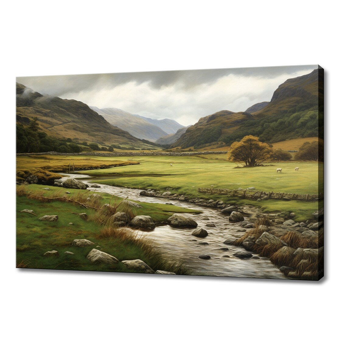 River Winding Through Green Hills Valley Vintage Pastoral Art Poster