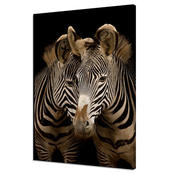 Two Zebras Portrait Sepia Black and White Animal Photography Poster