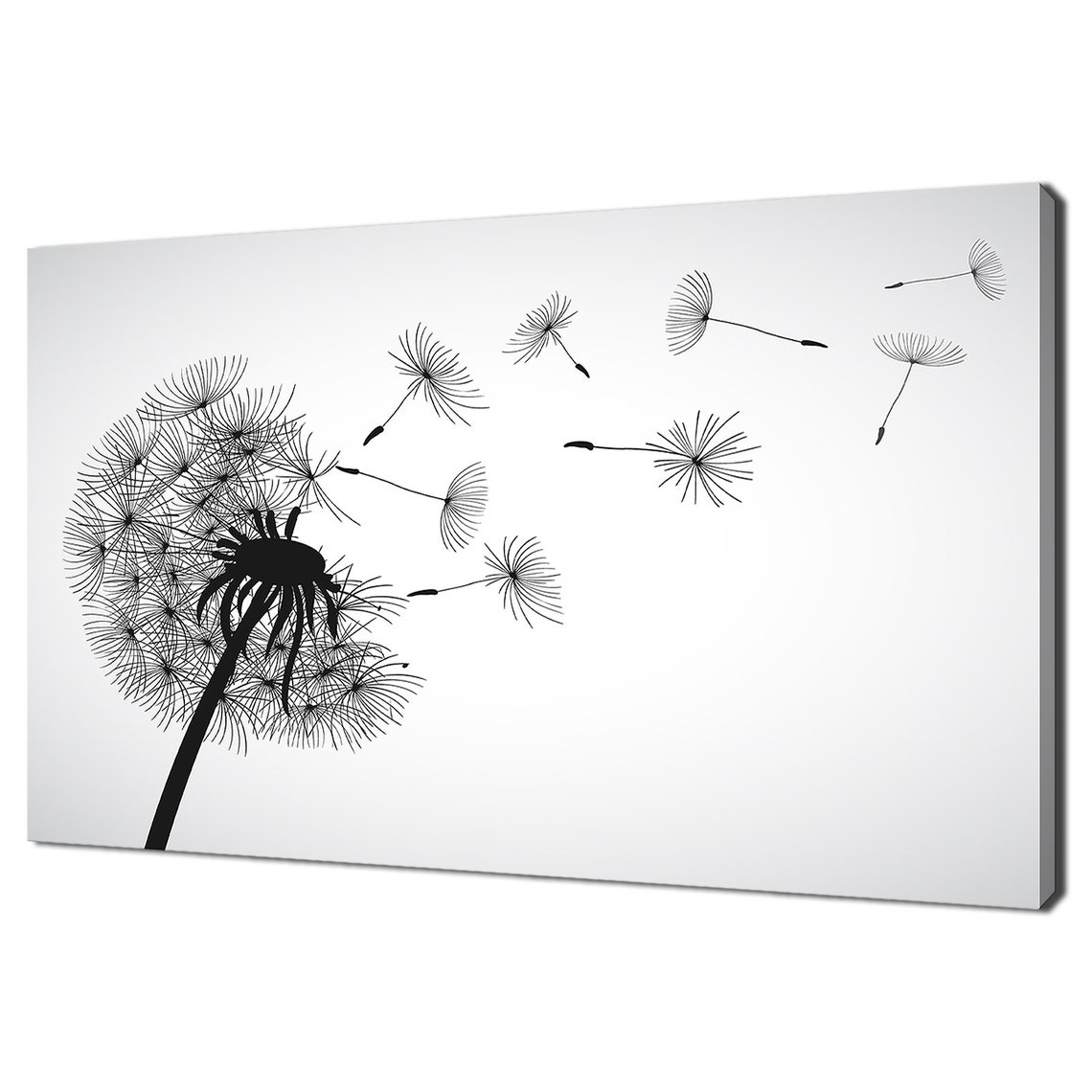Black White Dandelion Clock Seeds Blowing Minimalist Line Art Poster