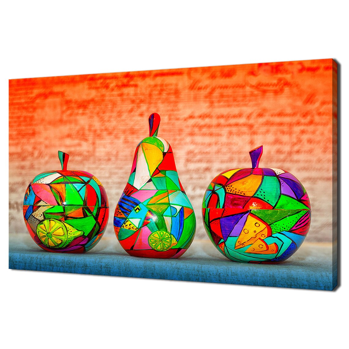 Colorful Painted Wooden Fruit Apples Pear Mosaic Pop Art Kitchen Print