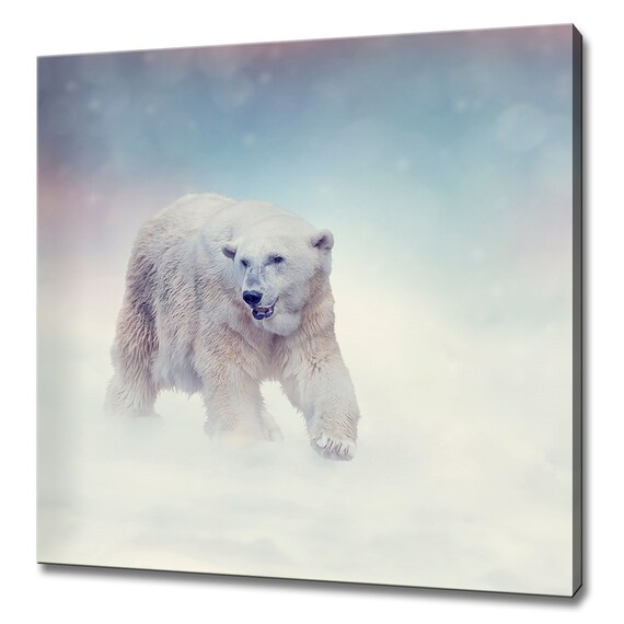Polar Bear Walking Snow Blizzard Dreamy Blue Winter Wildlife Photo Print