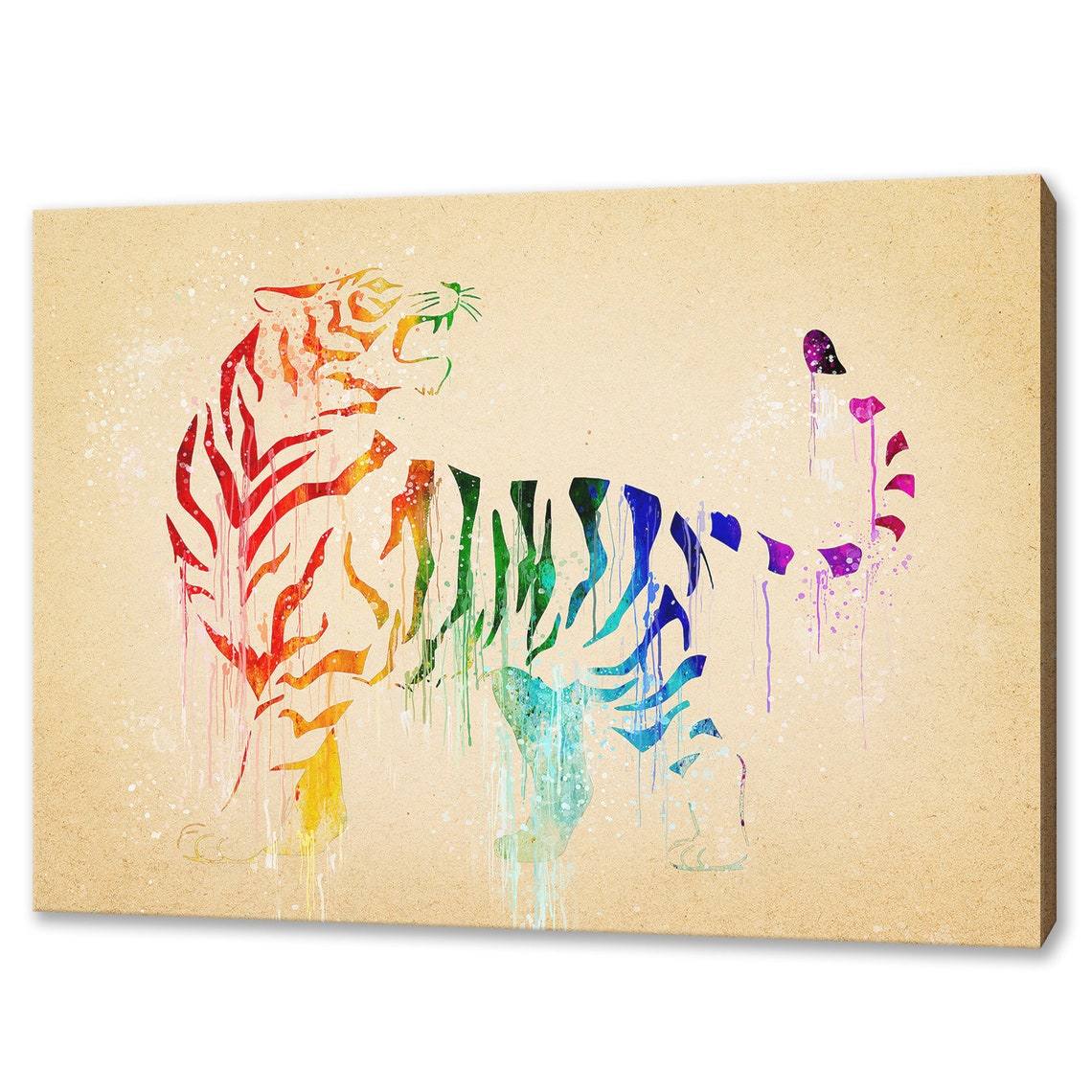 Rainbow Watercolor Tiger Walking Silhouette Wild Cat Art Wall Poster