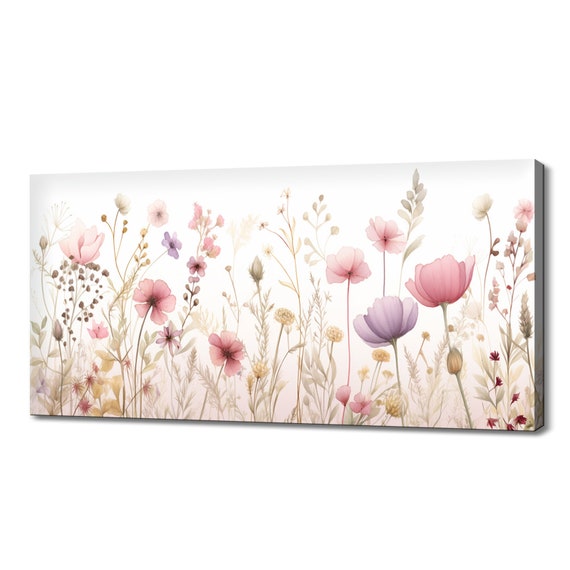 Pastel Pink Spring Wildflowers Meadow Watercolor Art Print