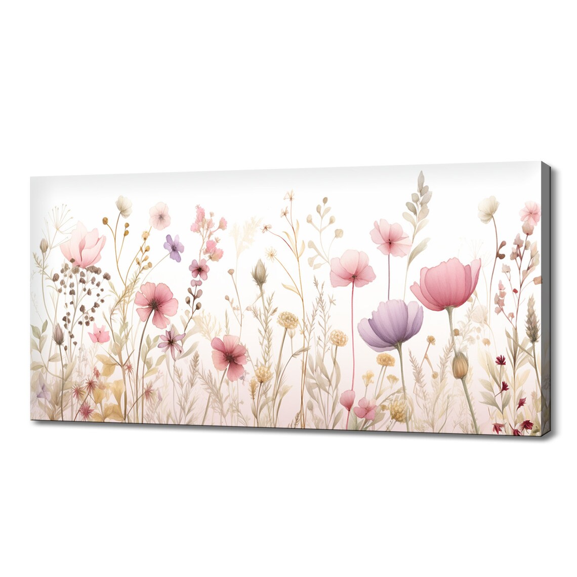 Pastel Pink Spring Wildflowers Meadow Watercolor Art Print