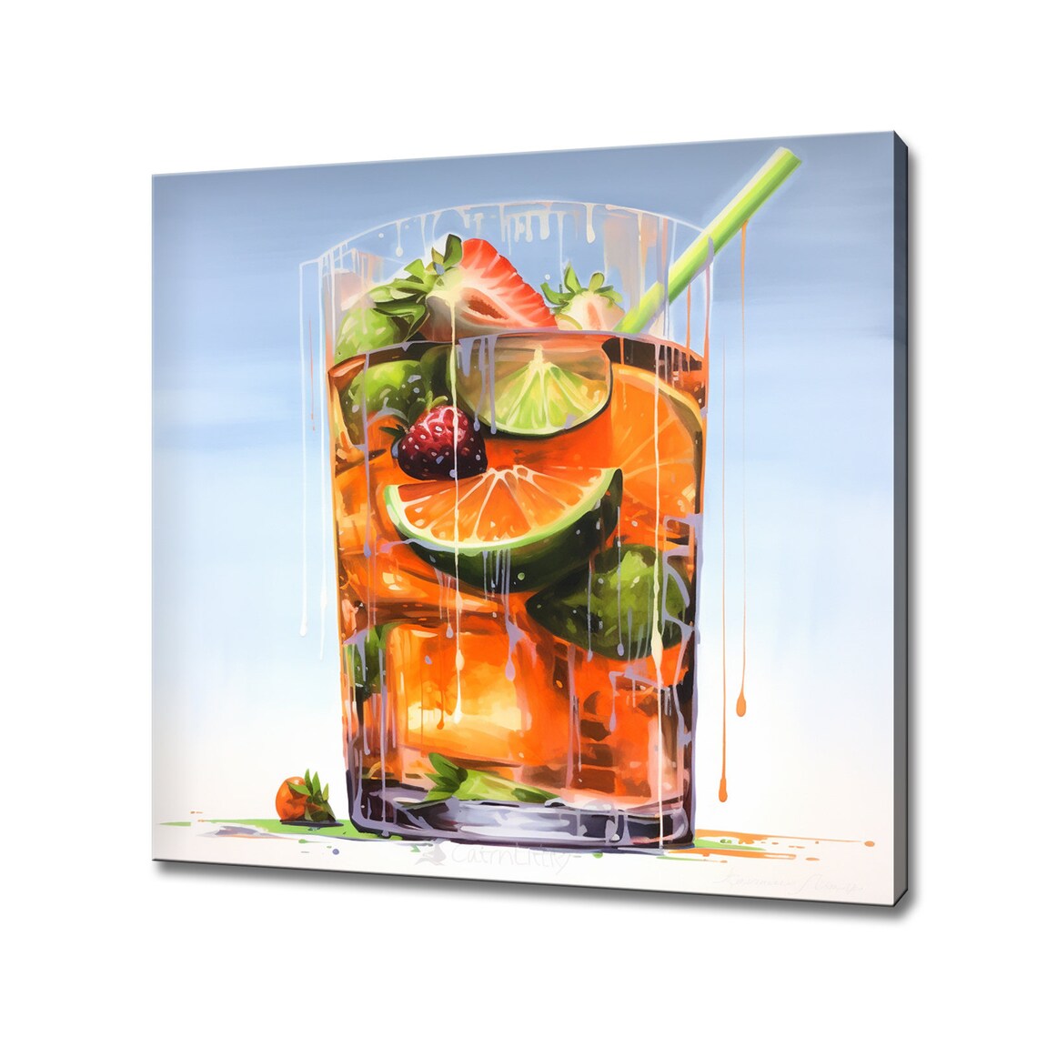 Pimms Cocktail Glass Strawberries Orange Mint Kitchen Art Print