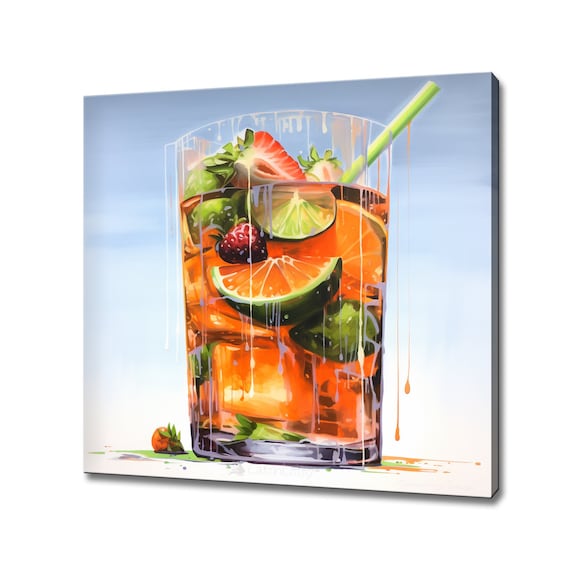 Pimms Cocktail Glass Strawberries Orange Mint Kitchen Art Print