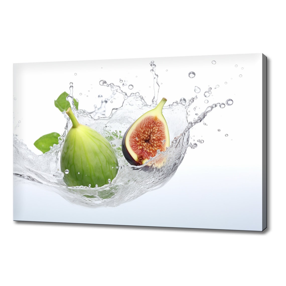 Green Fig Fruit Water Splash Colorful Kitchen Wall Art Poster