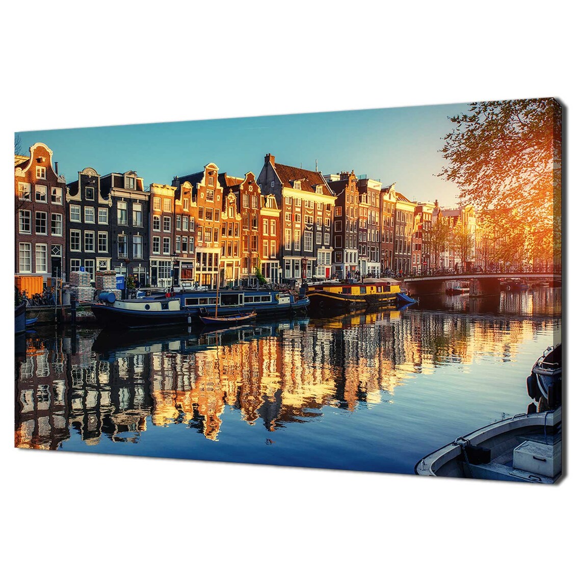 Amsterdam Canals Sunset Cityscape, Modern Wall Art Print