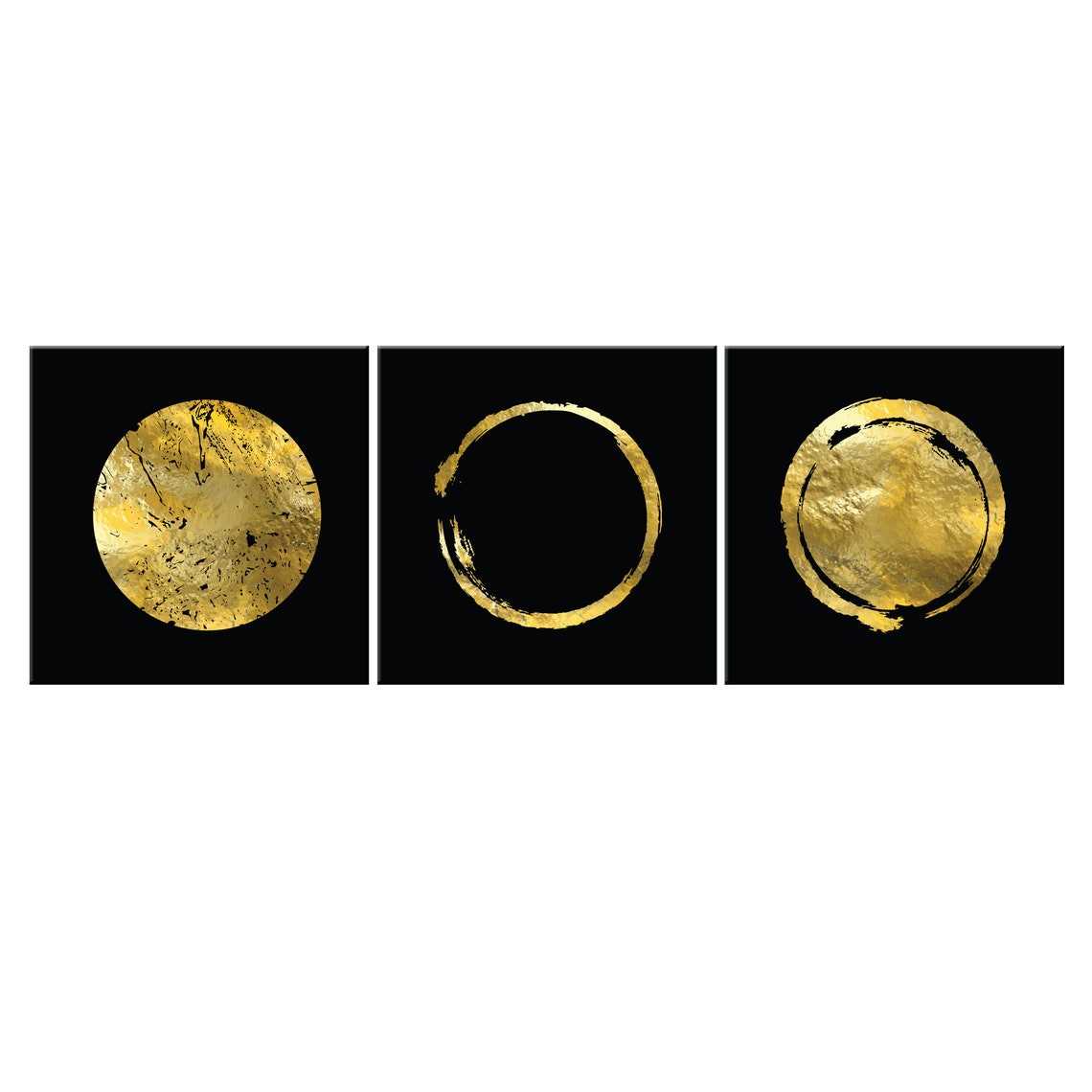 Elegant Gold Circles Abstract Moon Brush Stroke3 Panels Modern Design Home Decor Print Wall Art Picture